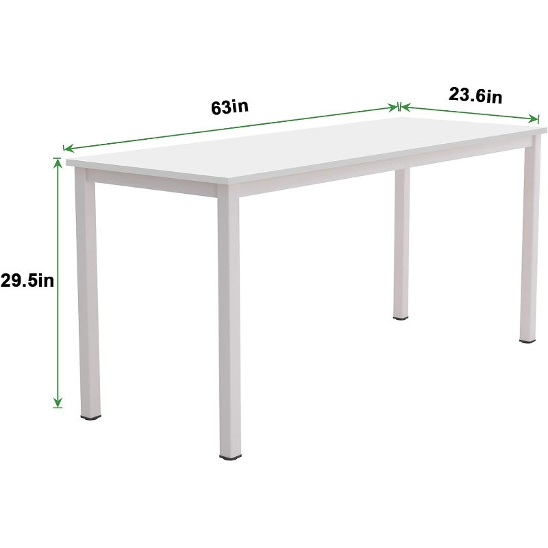 Dimensions of white desk: 63 inches long, 23.6 inches wide, 29.5 inches high